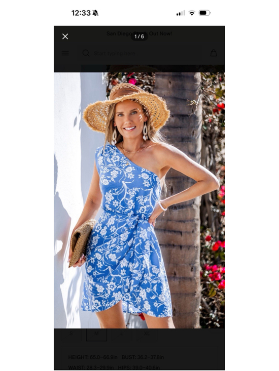Cupshe Dresses & Skirts - CUPSHE One-Shoulder Hawaiian Holiday Floral Blue White Dress Size XL